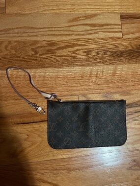 Monogram brown Zip Wristlet - Dark Brown with Light Tan Strap